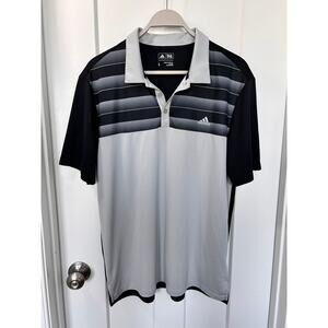 Adidas Men's Striped Golf Polo Shirt Short Sleeve Sports Black & Gray Size Large
